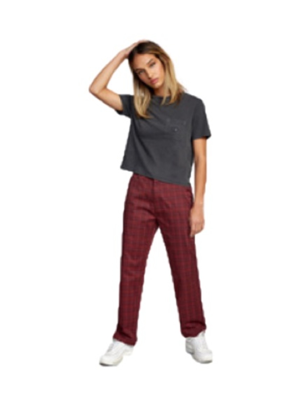 RVCA Weekend Stretch Plaid Chino Pants Rosewood Burgundy Size 27